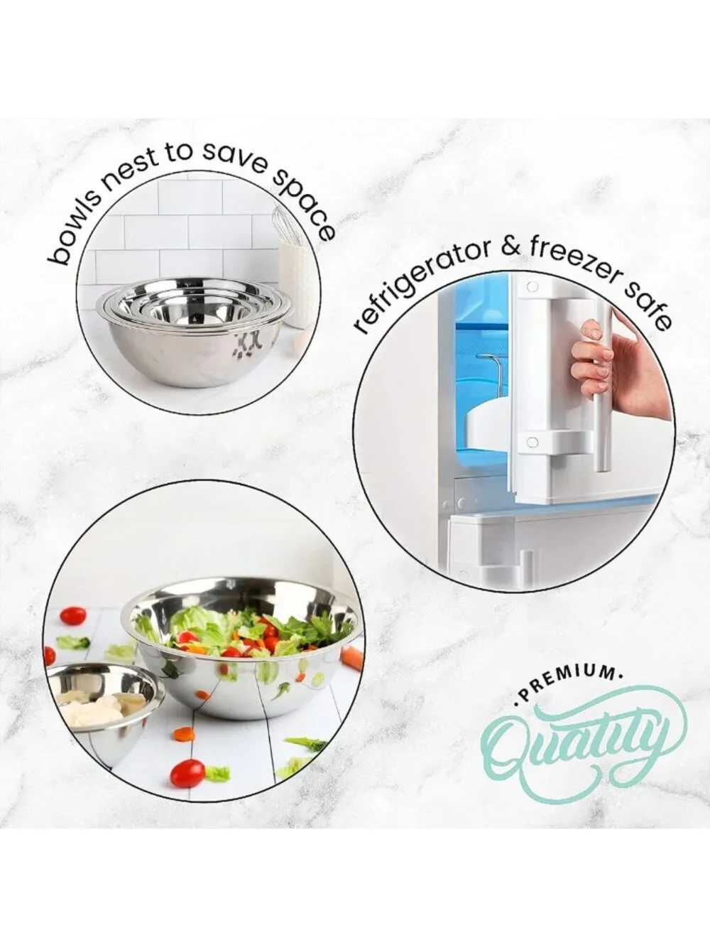 5-Piece Stainless Steel Mixing Bowl Set | Eco-Friendly Kitchen Food Storage